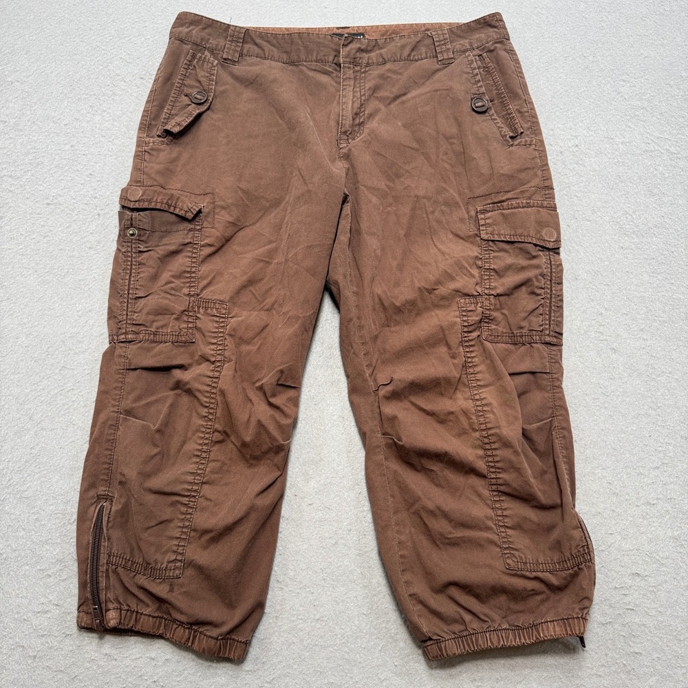A.N.A. Capri Pants Women's 12P Brown Cargo Cropped Ankle Zip Utility Workwear